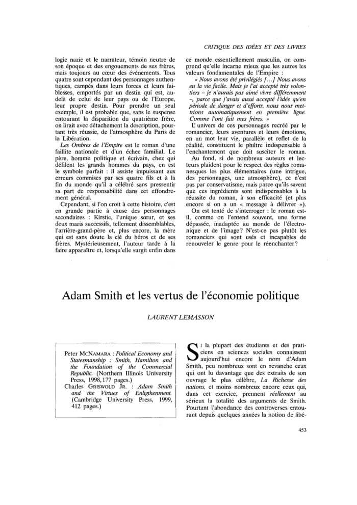Adam Smith et les vertus de l’économie politique
 – page 1