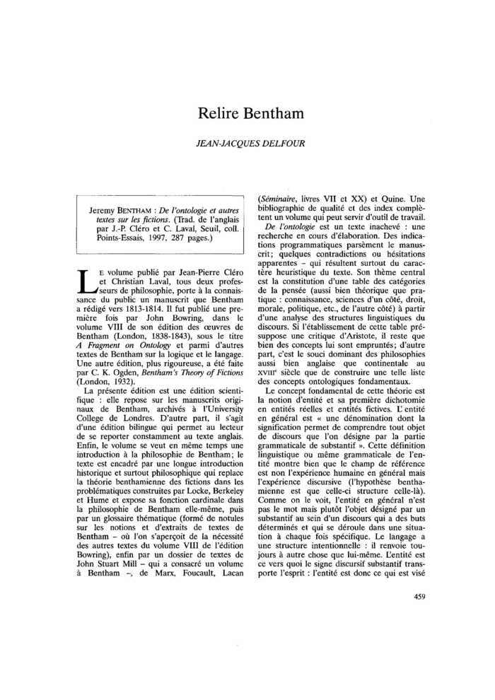 Relire Bentham
 – page 1
