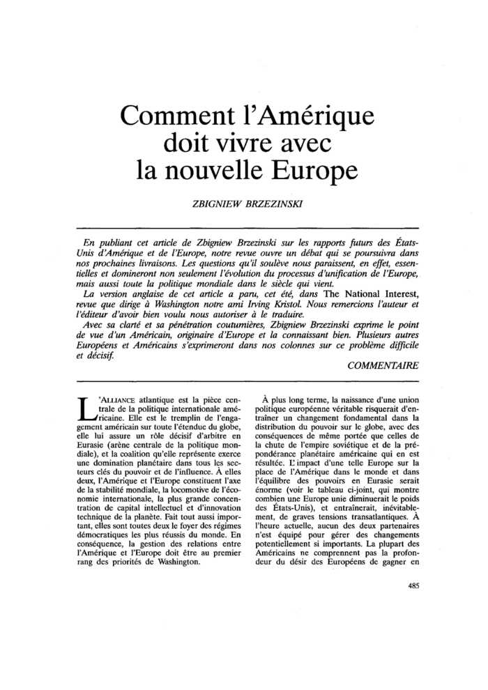 Comment l’Amérique doit vivre avec la nouvelle Europe
 – page 1