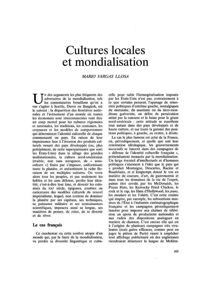 Cultures locales et mondialisation
 – page 1