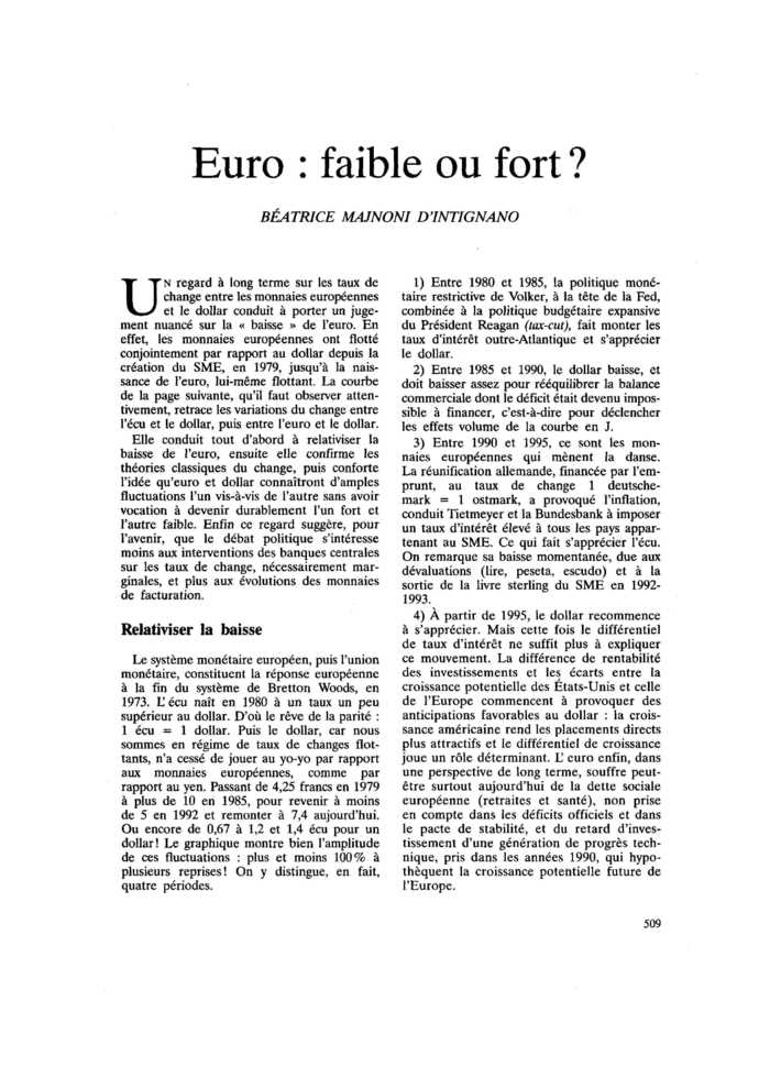 Euro : faible ou fort ?
 – page 1