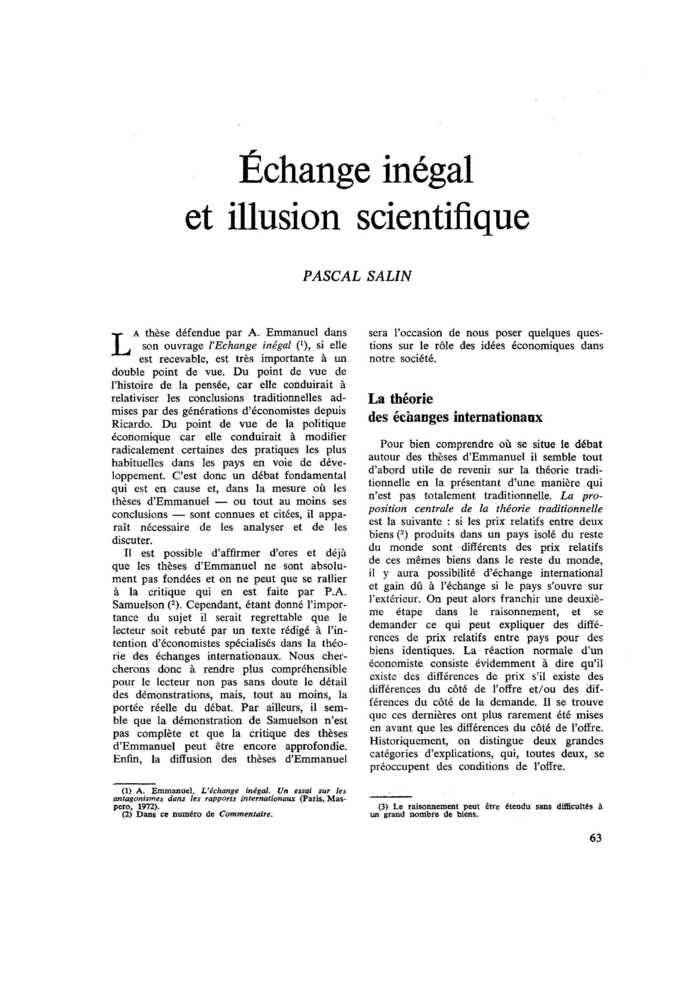 Échange inégal et illusion scientifique
 – page 1