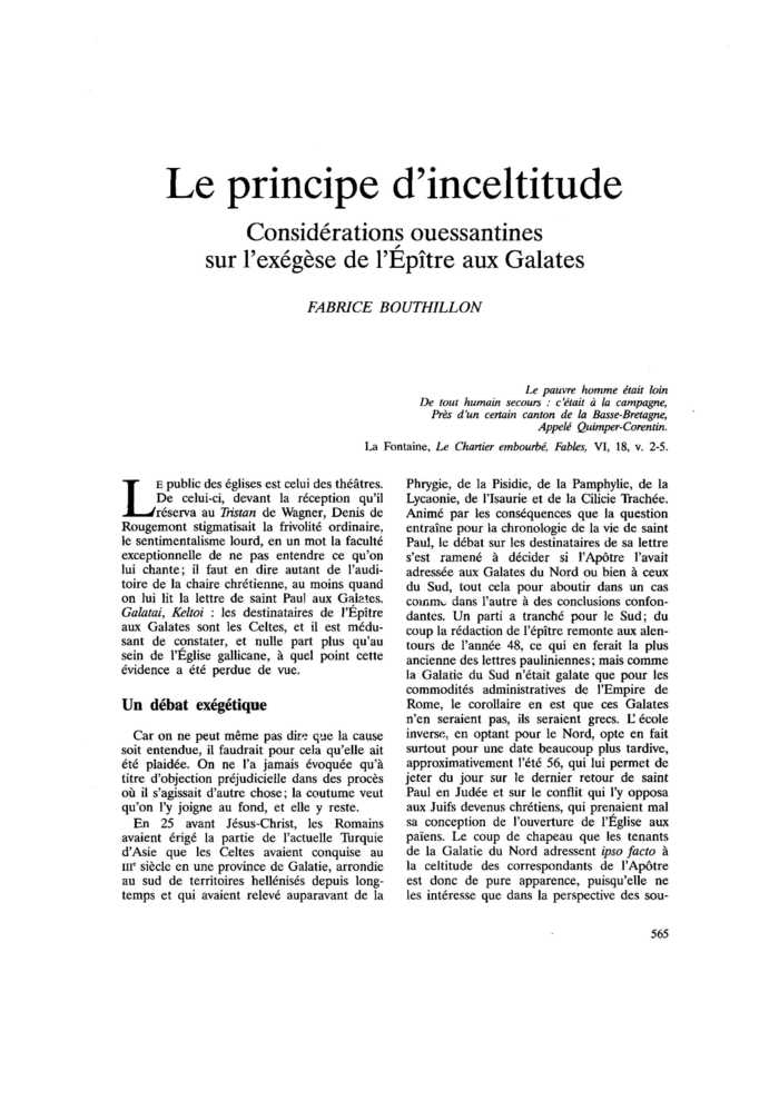 Le principe d’inceltitude. Considérations ouessantines sur l’exégèse de l’Épître aux Galates
 – page 1