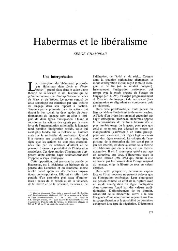 Habermas et le libéralisme
 – page 1