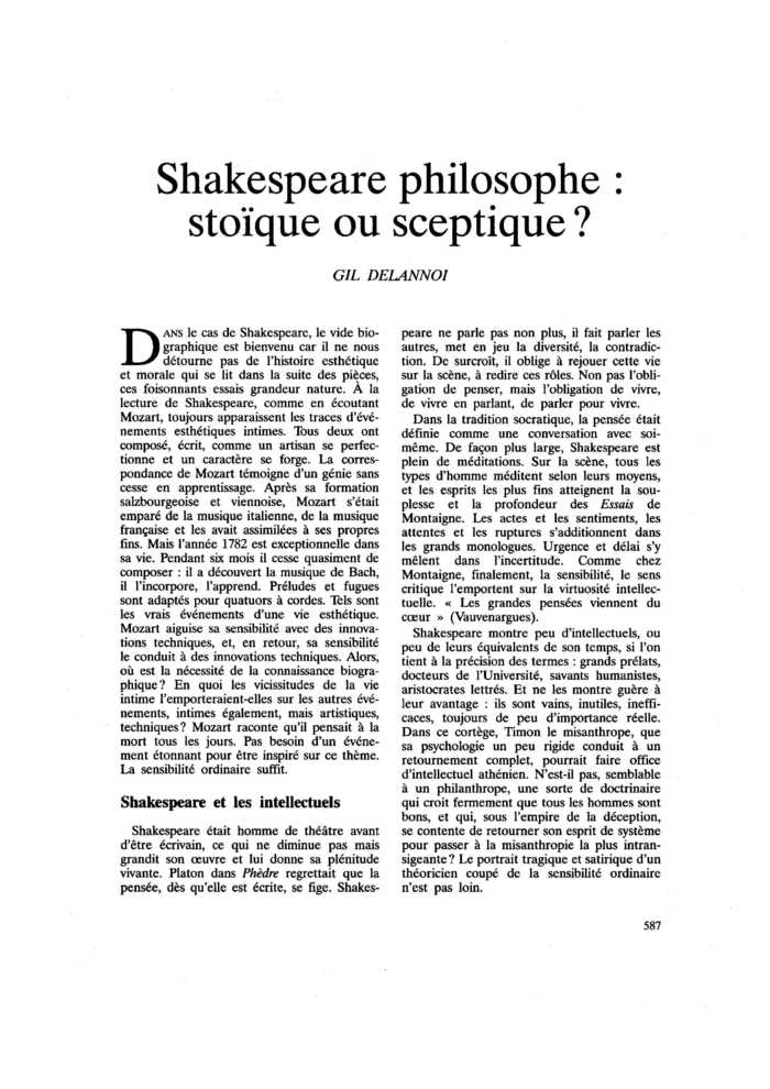 Shakespeare philosophe : stoïque ou sceptique ?
 – page 1