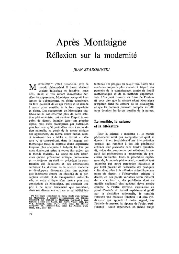 Après Montaigne. Réflexion sur la modernité
 – page 1