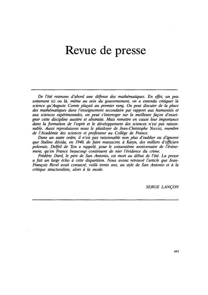 Revue de presse
 – page 1