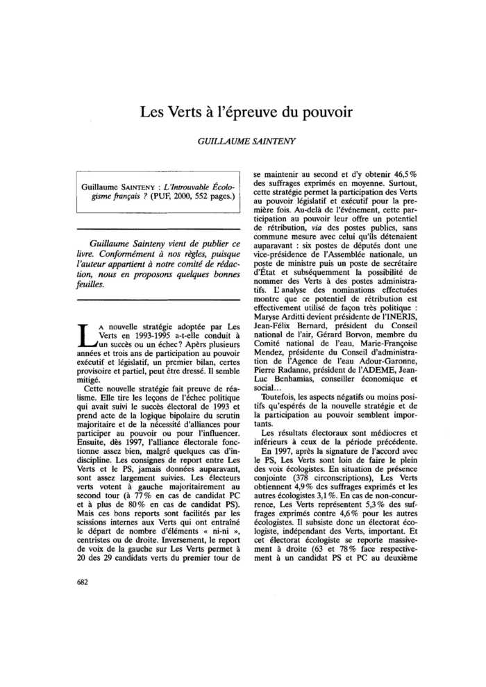 Les Verts à l’épreuve du pouvoir
 – page 1