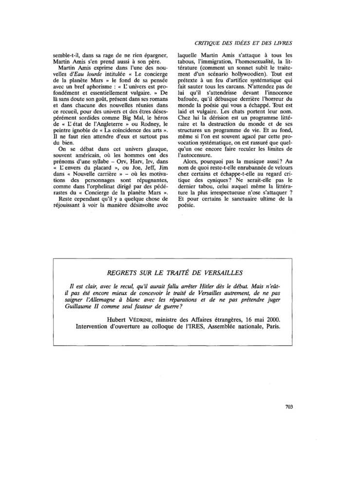 REGRETS SUR LE TRAITÉ DE VERSAILLES
 – page 1
