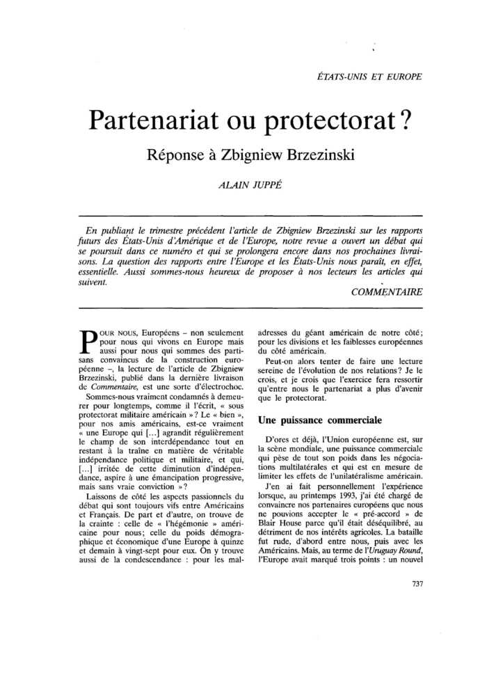 Partenariat ou protectorat ? Réponse à Zbigniew Brzezinski
 – page 1
