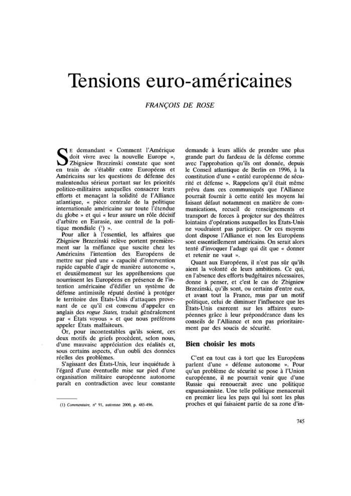 Tensions euro-américaines
 – page 1