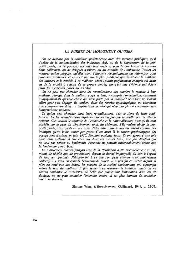 LA PURETÉ DU MOUVEMENT OUVRIER
 – page 1