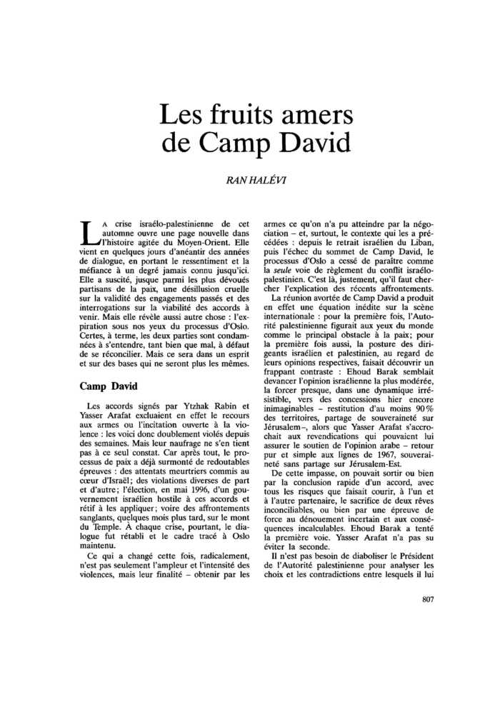 Les fruits amers de Camp David
 – page 1