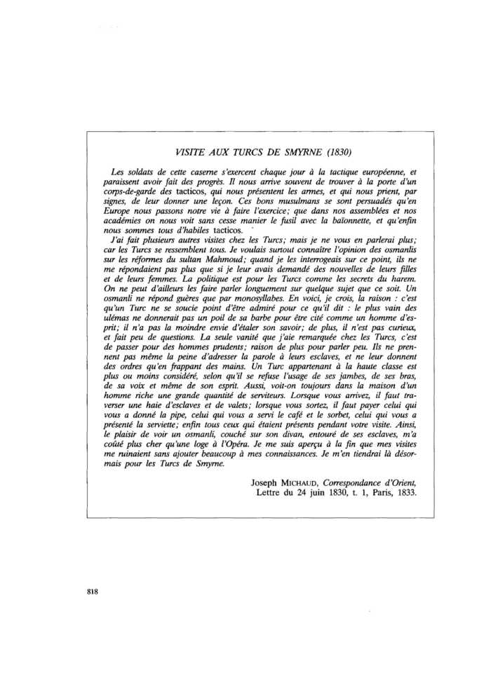 VISITE AUX TURCS DE SMYRNE (1830)
 – page 1