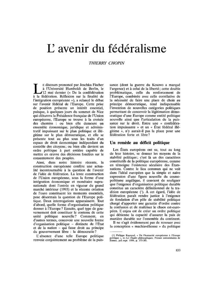 L’avenir du fédéralisme
 – page 1