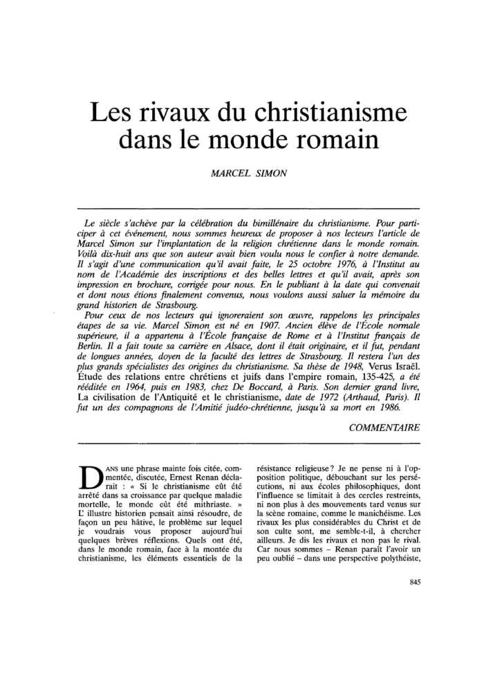 Les rivaux du christianisme dans le monde romain
 – page 1