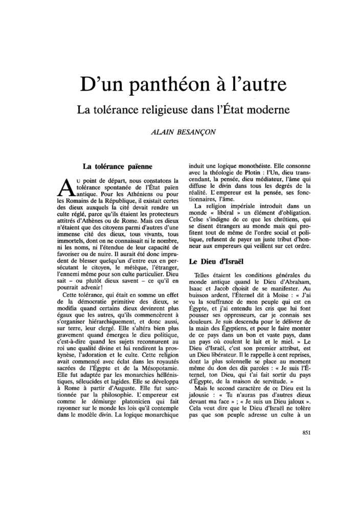 D’un panthéon à l’autre. La tolérance religieuse dans l’État moderne
 – page 1