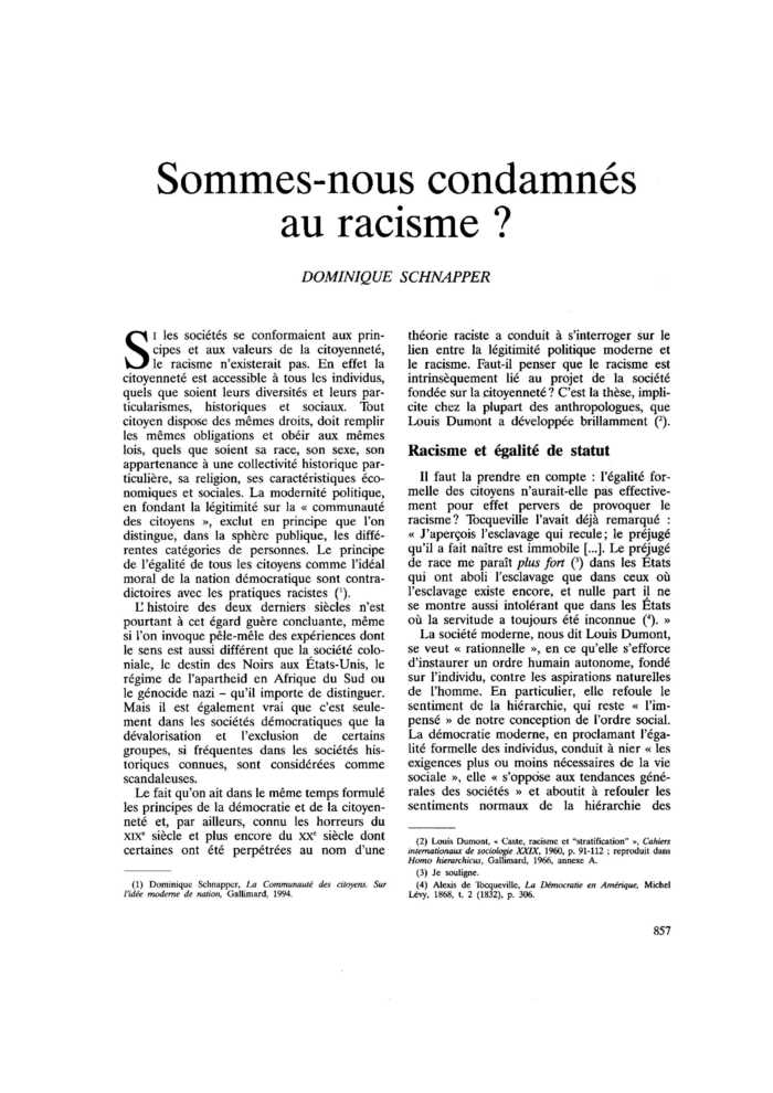 Sommes-nous condamnés au racisme ?
 – page 1