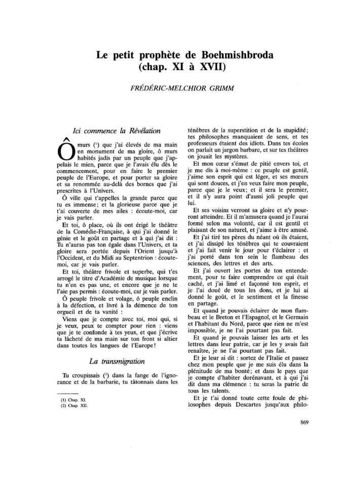 Le petit prophète de Boehmishbroda (chap. XI à XVII)
 – page 1