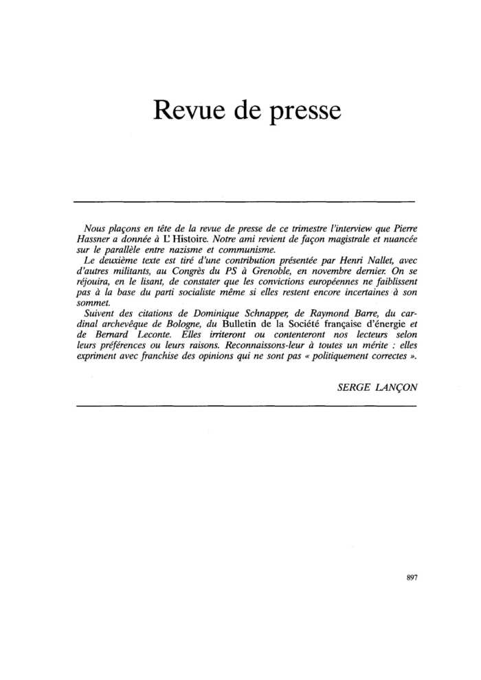 Revue de presse
 – page 1