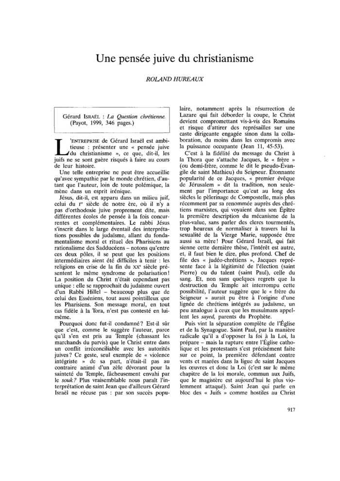 Une pensée juive du christianisme
 – page 1