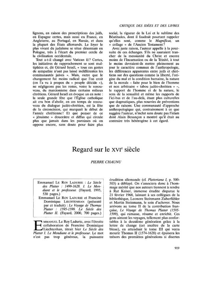 Regard sur le XVIe siècle
 – page 1
