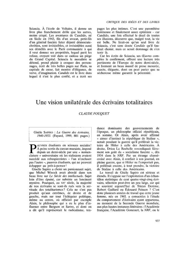Une vision unilatérale des écrivains totalitaires
 – page 1