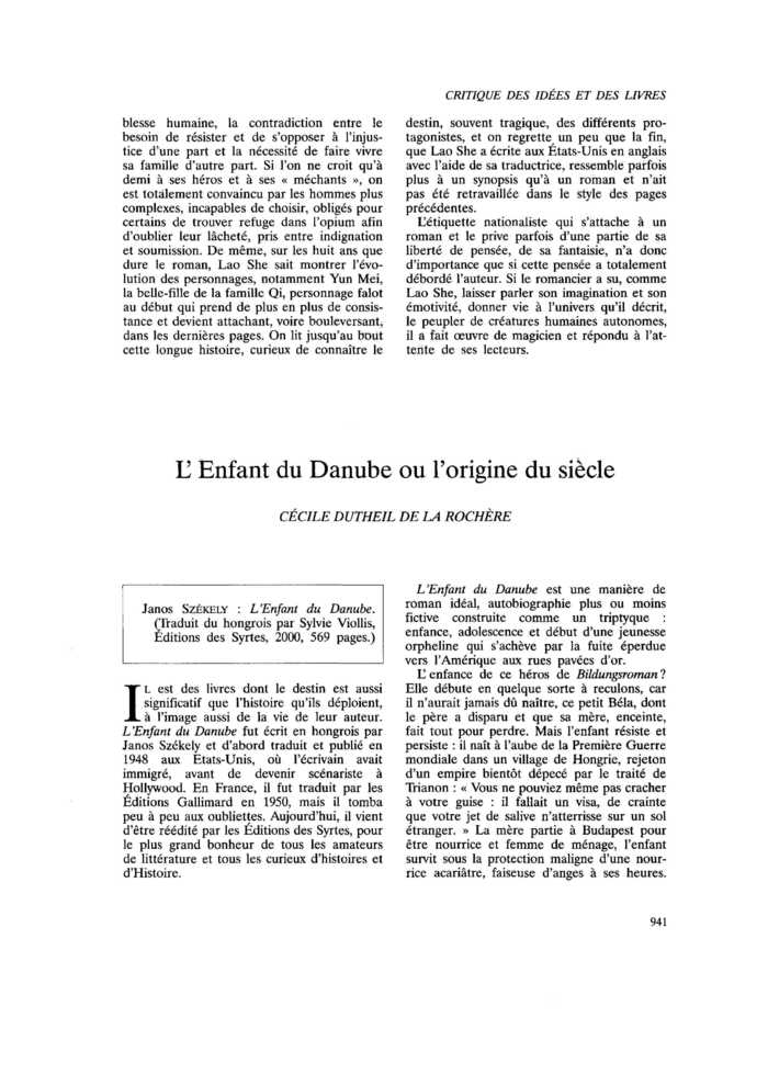 L’Enfant du Danube ou l’origine du siècle
 – page 1
