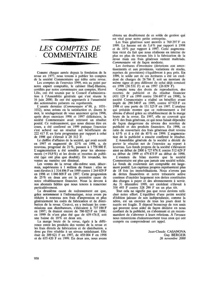 LES COMPTES DE COMMENTAIRE
 – page 1