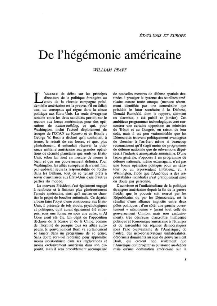 De l’hégémonie américaine
 – page 1