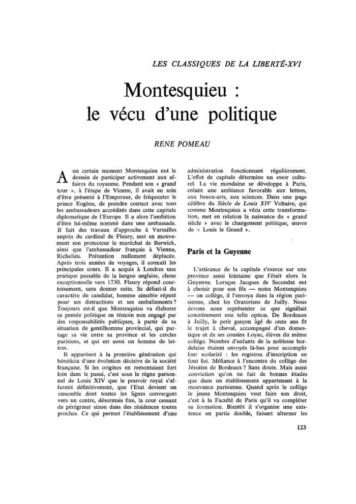 Montesquieu : le vécu d’une politique
 – page 1