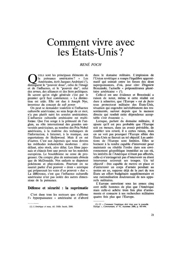 Comment vivre avec les États-Unis ?
 – page 1