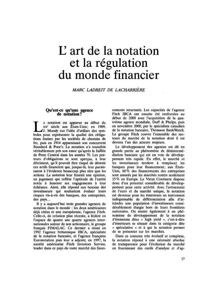 L’art de la notation et la régulation du monde financier
 – page 1