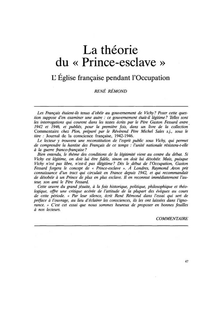 La théorie du « Prince-esclave » : l’Église française pendant l’Occupation
 – page 1