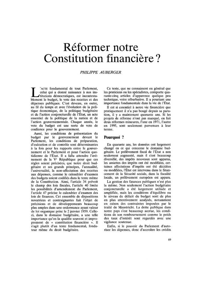 Réformer notre Constitution financière ?
 – page 1