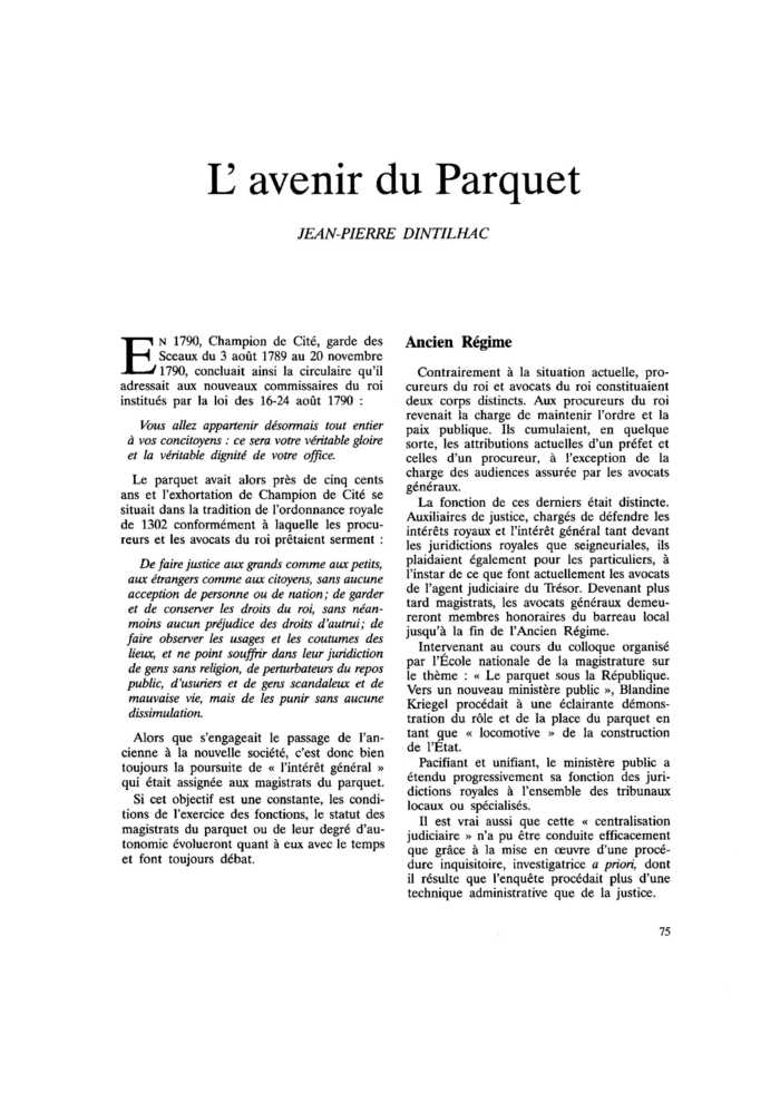 L’avenir du Parquet
 – page 1