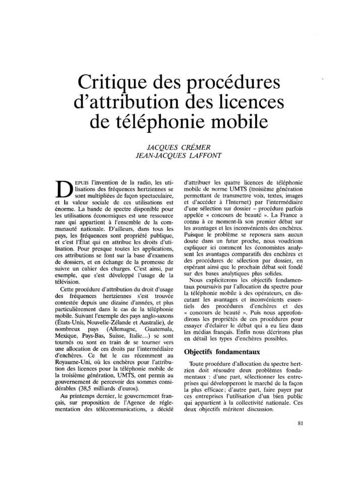 Critique des procédures d’attribution des licences de téléphonie mobile
 – page 1