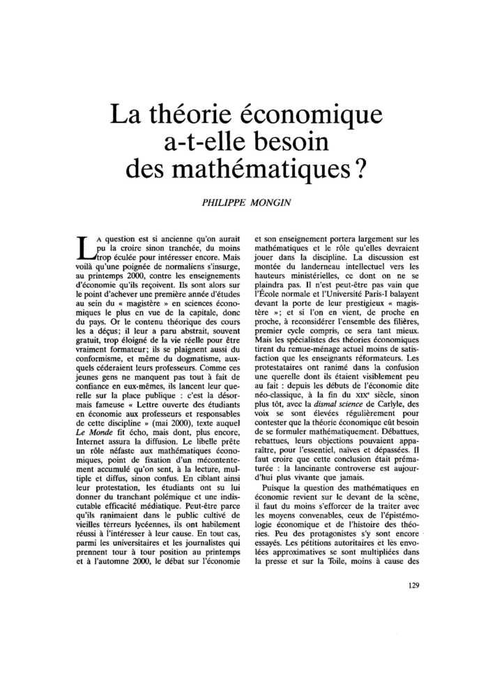La théorie économique a-t-elle besoin des mathématiques ?
 – page 1