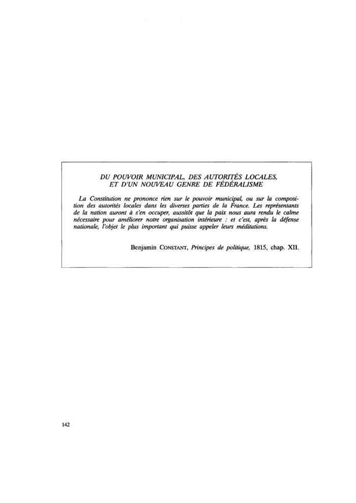 DU POUVOIR MUNICIPAL, DES AUTORITÉS LOCALES, ET D’UN NOUVEAU GENRE DE FÉDÉRALISME
 – page 1