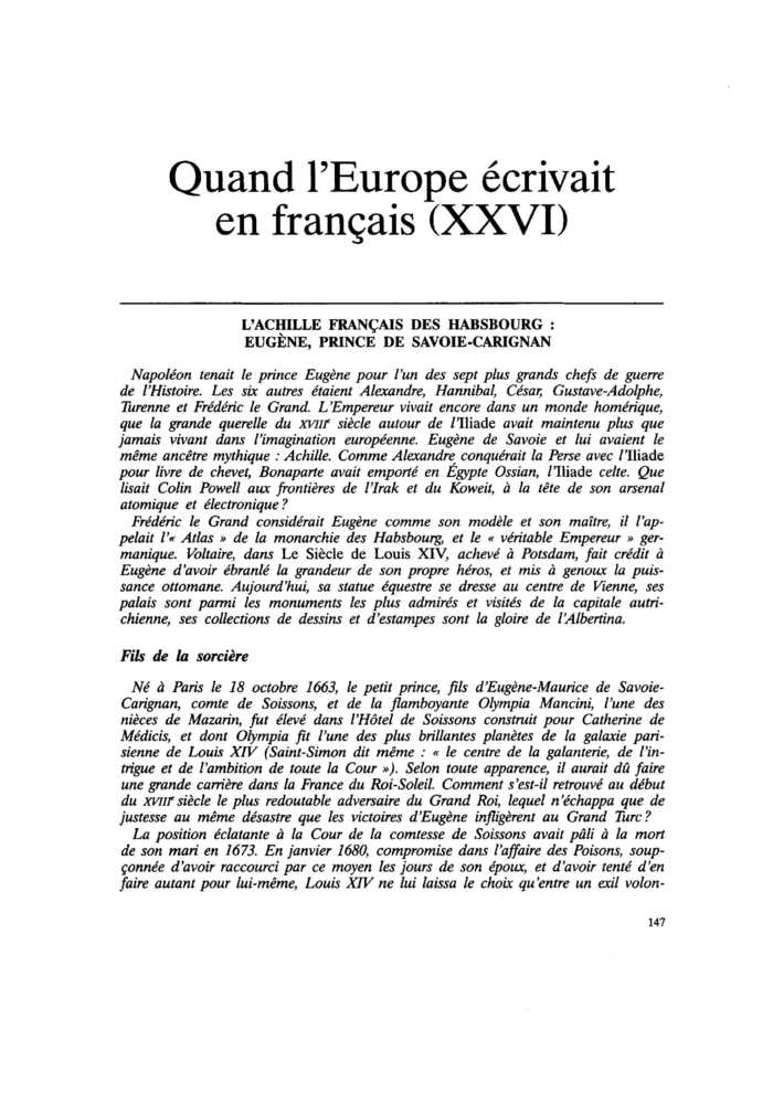 L’ACHILLE FRANÇAIS DES HABSBOURG : EUGÈNE, PRINCE DE SAVOIE-CARIGNAN
 – page 1