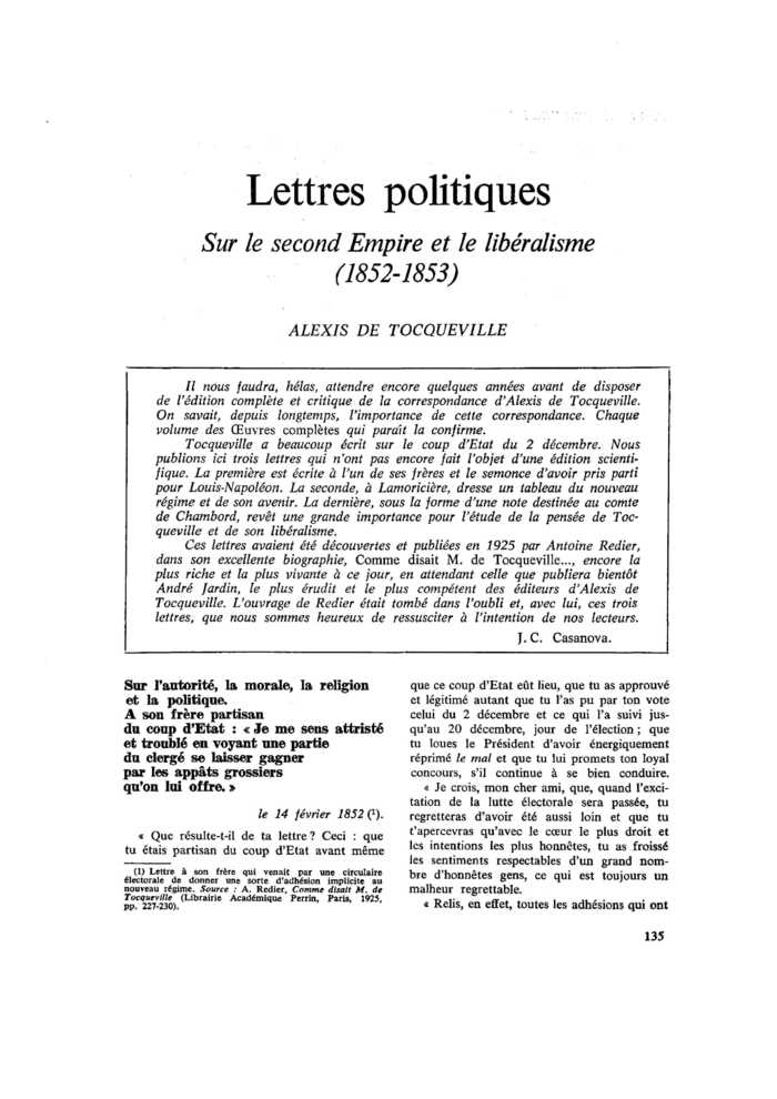 Lettres politiques. Sur le second Empire et le libéralisme (1852-1853)
 – page 1