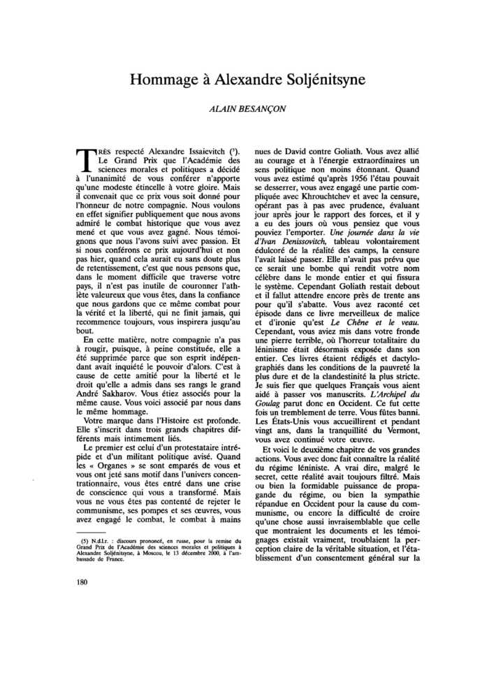 Hommage à Alexandre Soljénitsyne
 – page 1