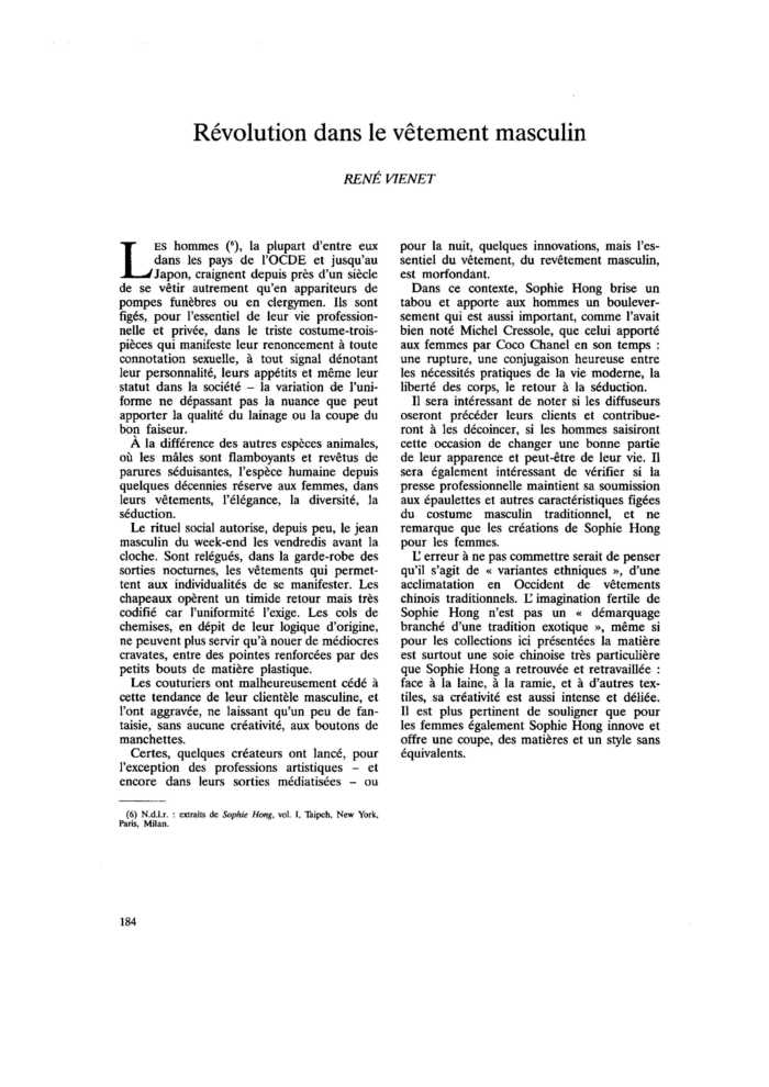Révolution dans le vêtement masculin
 – page 1