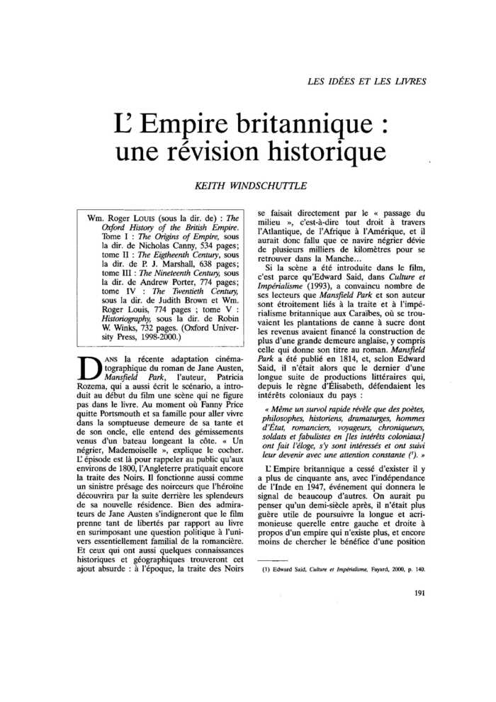 L’Empire britannique : une révision historique
 – page 1