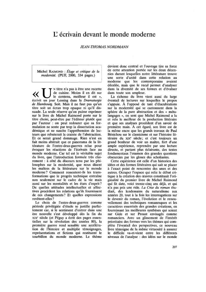 L’écrivain devant le monde moderne
 – page 1