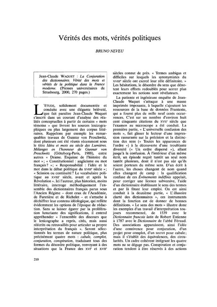 Vérités des mots, vérités politiques
 – page 1