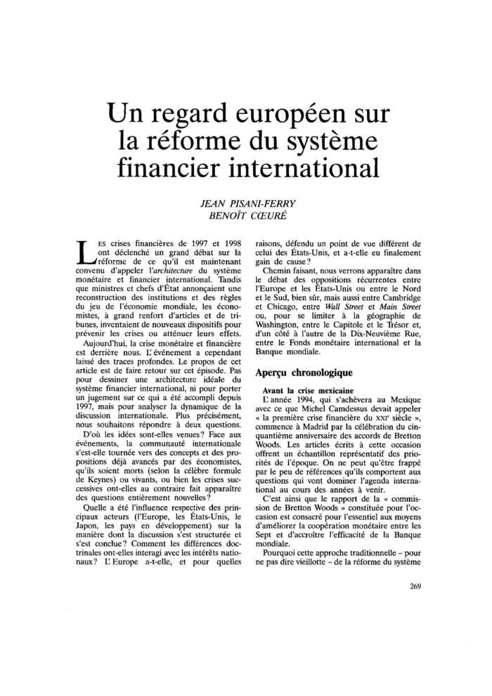 Un regard européen sur la réforme du système financier international
 – page 1