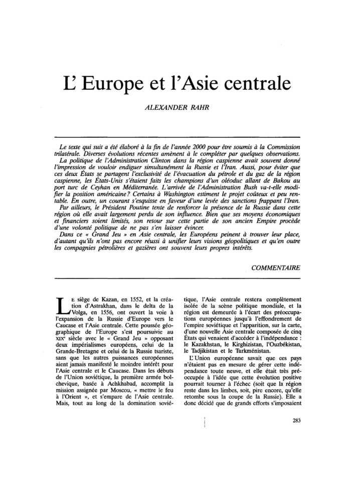 L’Europe et l’Asie centrale
 – page 1