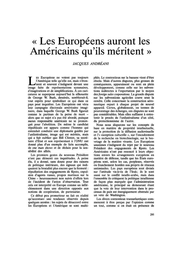 « Les Européens auront les Américains qu’ils méritent »
 – page 1