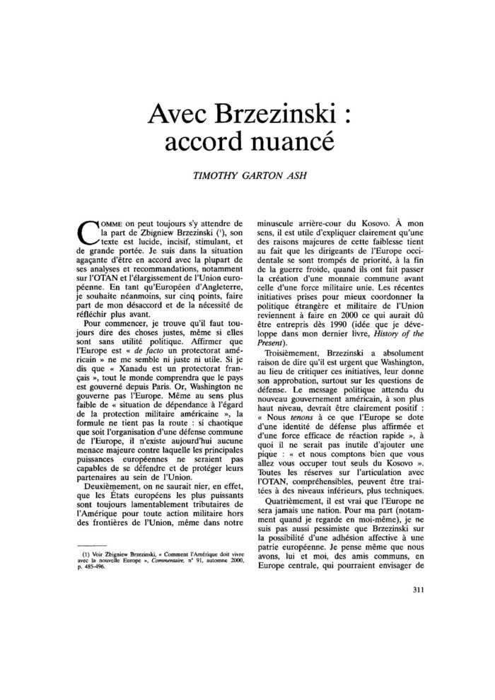 Avec Brzezinski : accord nuancé
 – page 1